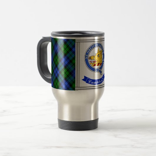 Campbell Clan Abzeichen & Tartan Personalisiert Reisebecher (Vorderseite Links)