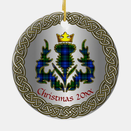 Campbell Clan Badge & Tartan Thistle Personalized Keramik Ornament (Hinten)