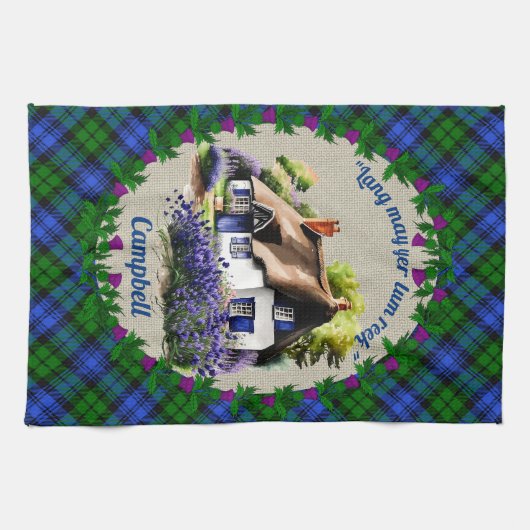 Campbell Gestank Hütte & Tartan Personalisiert Geschirrtuch (Horizontal)