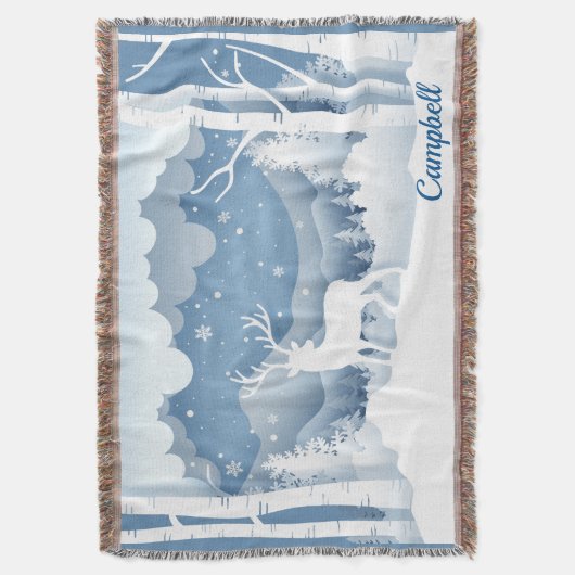 Campbell Personalisiert White Stag Winterszene Decke (Vorderseite Vertikal)