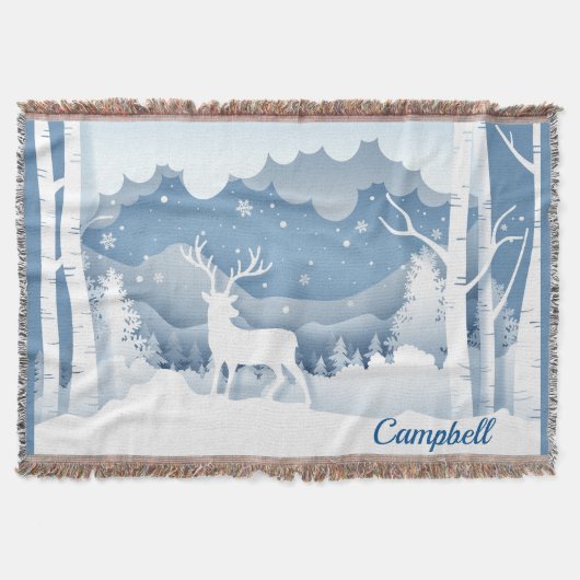 Campbell Personalisiert White Stag Winterszene Decke (Vorderseite)