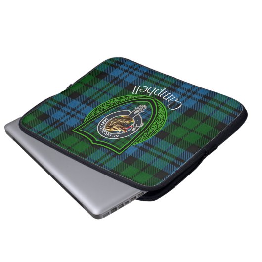Campbell Scottish Clan Tartan and Crest Laptopschutzhülle (Vorne Knopf)