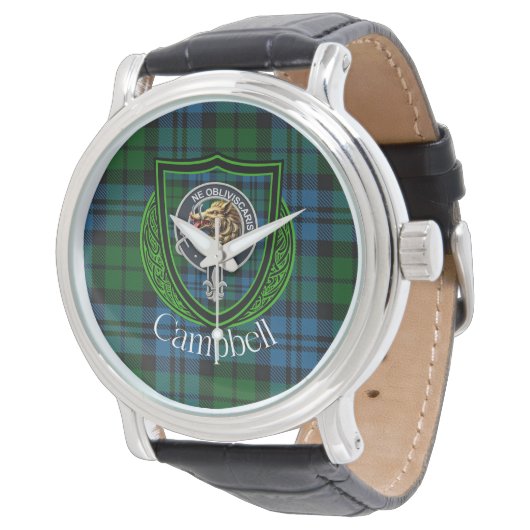 Campbell Scottish Clan Tartan & Crest Armbanduhr (Schrägansicht)