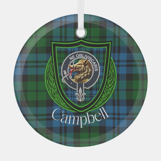Campbell Scottish Clan Tartan & Crest Ornament Aus Glas (Vorderseite)