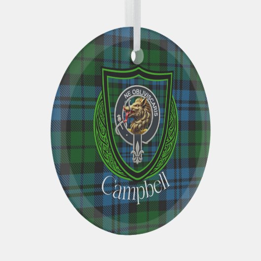 Campbell Scottish Clan Tartan & Crest Ornament Aus Glas (Vorderseite Rechts)