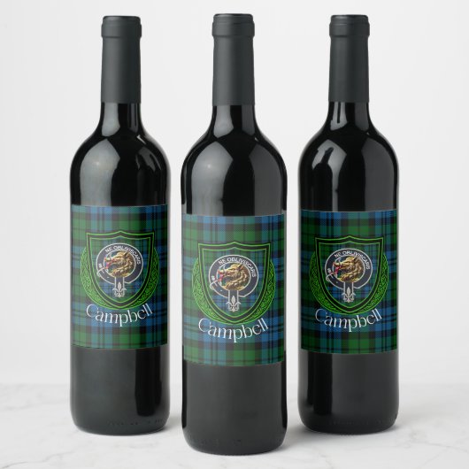Campbell Scottish Clan Tartan & Crest Weinetikett (Flaschen)