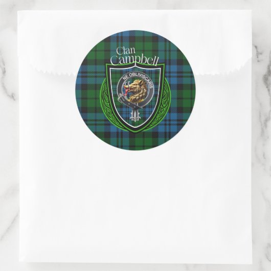 Campbell Scottish Clan Tartan & Wappen Runder Aufkleber (Tasche)