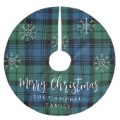 Campbell Tartan Green Blue Snowflakes Rustikal Kar Polyester Weihnachtsbaumdecke (Vorderseite)