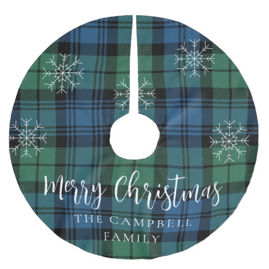 Campbell Tartan Green Blue Snowflakes Rustikal Kar Polyester Weihnachtsbaumdecke (Vorderseite)