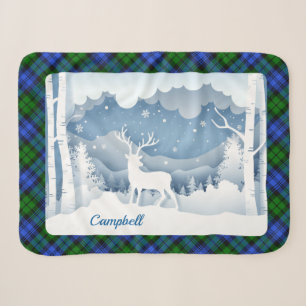 Campbell Tartan mit Hirsch in Winterlandschaft Sherpadecke