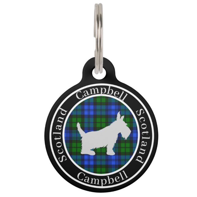 Campbell Tartan & Scottie Dog Personalisiert Haustiermarke (Vorderseite)