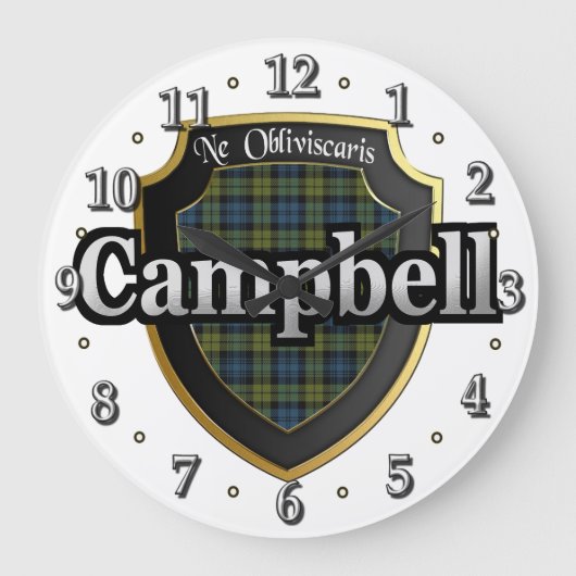 Campbell Tartan Scottish Dream Clock Große Wanduhr (Vorderseite)