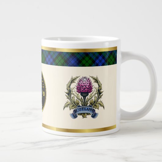 Campbell Wappen & Tartan w/Thistle Personalisiert Jumbo-Tasse (Rechts)