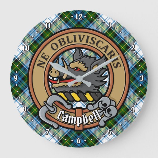 Campbell Wappen über Dress Tartan Große Wanduhr (Vorderseite)