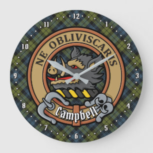 Campbell Wappen über Tartan Große Wanduhr