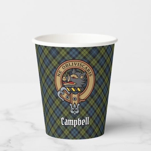 CampBell Wappen über Tartan Paper Cups Pappbecher (Vorderseite)
