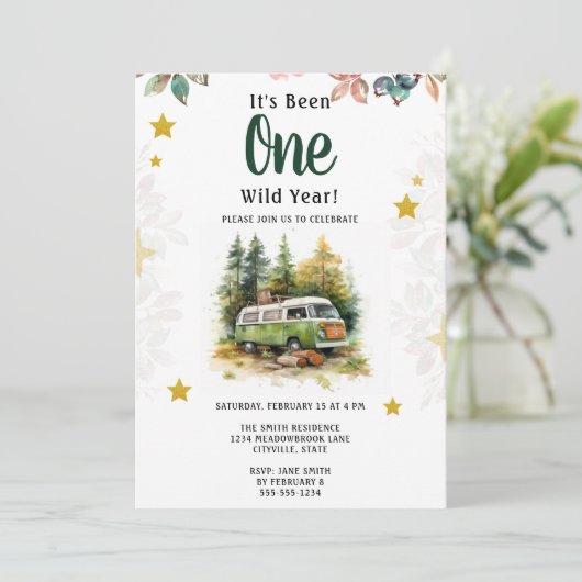 Camper 1. Geburtstag Camping Einladung (Stehend Vorderseite)