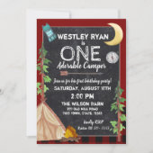 Camper Buffalo Kariert 1. Geburtstag Camping Einladung (Vorderseite)