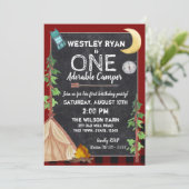 Camper Buffalo Kariert 1. Geburtstag Camping Einladung (Stehend Vorderseite)