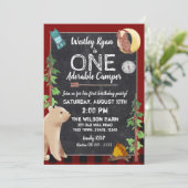 Camper Buffalo Kariert 1. Geburtstag Camping Einladung (Stehend Vorderseite)