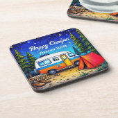 Camper Camping Blaue Natur Wasserfarbe Getränkeuntersetzer (Linke Seite)