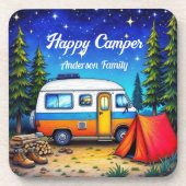 Camper Camping Blaue Natur Wasserfarbe Getränkeuntersetzer (Vorderseite)