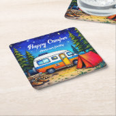 Camper Camping Blaue Natur Wasserfarbe Rechteckiger Pappuntersetzer (angewinkelt)