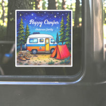 Camper Camping Blue Green Watercolor