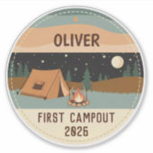 Camper First Campout Aufkleber (Vorderseite)