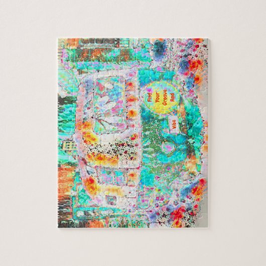 Camper Hippie Retro Kunst, Dichtung und Musik Puzzle (Vertikal)