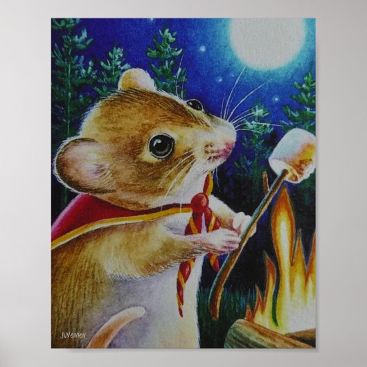 Camper Mouse Roasting Marshmallows Art 8x10 Poster (Vorne)