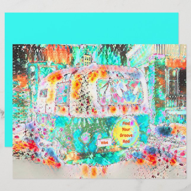 Camper Retro Hippie Green Groove und Vibe Pop Art (Vorne/Hinten)