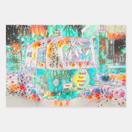 Camper Retro Hippie Green Groove und Vibe Pop Art Geschenkpapier Set