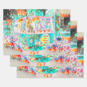 Camper Retro Hippie Green Groove und Vibe Pop Art Geschenkpapier Set