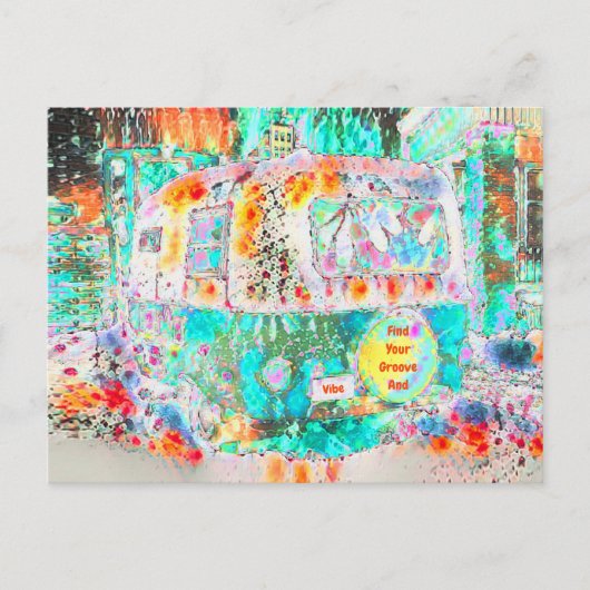 Camper Retro Hippie Groove und Vibe Pop Art Postkarte (Vorderseite)