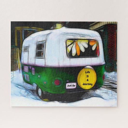 Camper Retro Hippie Life ist eine Reise zu gehen Puzzle (Horizontal)