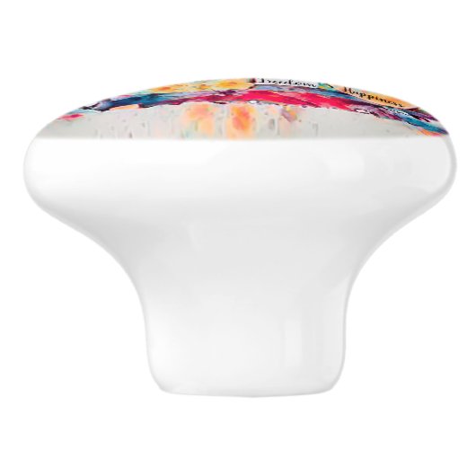 Camper Retro Hippie Road Reise zum Glück Freiheit Keramikknauf (Seitenansicht)