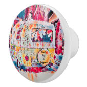 Camper Retro Hippie Road Reise zum Glück Freiheit Keramikknauf (Rechts)