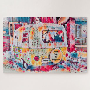 Camper Retro Hippie Road Reise zum Glück Freiheit Puzzle