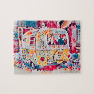 Camper Retro Hippie Road Reise zum Glück Freiheit Puzzle