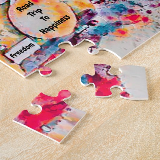 Camper Retro Hippie Road Trip zum Glück Freiheit Puzzle (Seite)