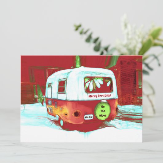 Camper Retro Weihnachten Rotes Grün Vintag bewegen (Stehend Vorderseite)