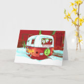 Camper Retro Weihnachten Rotes Grün Vintag bewegen Karte (Gelbe Blume)