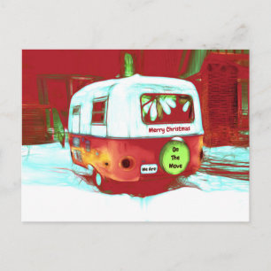 Camper Retro Weihnachten Rotes Grün Vintag bewegen Postkarte