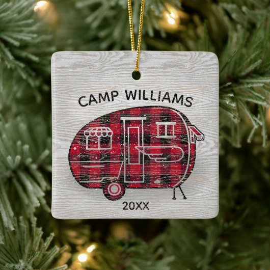Camper Rustic Red Buffalo Kariert Familienname Xma Keramikornament (Baum)