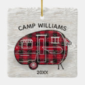 Camper Rustic Red Buffalo Kariert Familienname Xma Keramikornament (Rückseite)