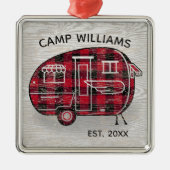 Camper Rustic Red Buffalo Kariert Monogram Holiday Ornament Aus Metall (Vorne)