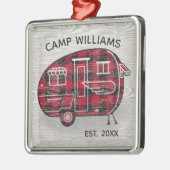 Camper Rustic Red Buffalo Kariert Monogram Holiday Ornament Aus Metall (Links)