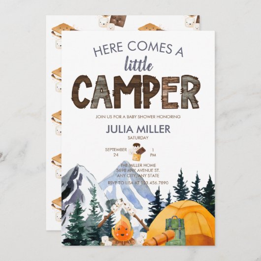 Camper | Rustikale Babydusche Einladung (Vorne/Hinten)