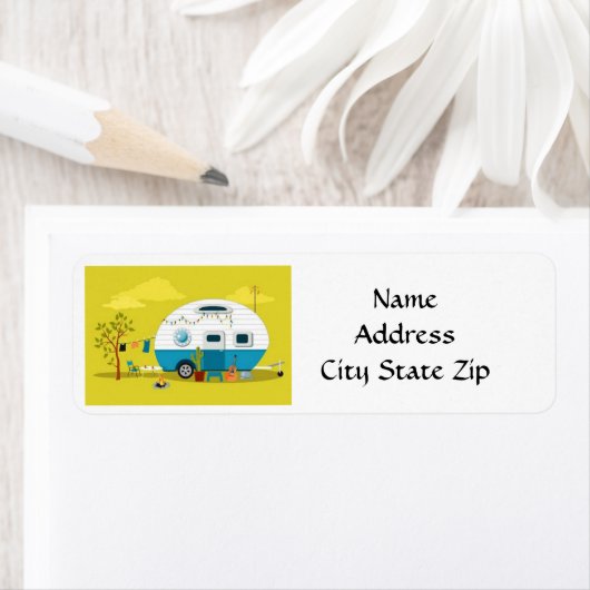 "CAMPER, TRAILER ODER R.V." RÜCKSENDE-AUFKLEBER (Insitu)